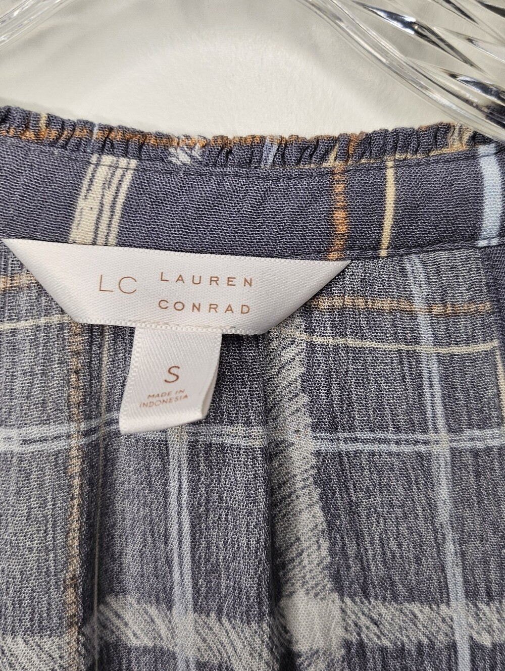 LC Lauren Conrad S Plaid Sleeveless Tassel Tie Boho Tank Top Gray Blue Preppy - Picture 8 of 13